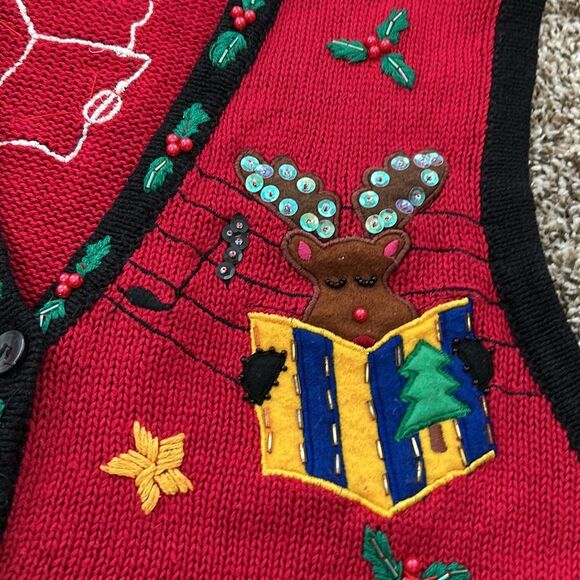 Vintage Bobbie Brooks Holiday Christmas Caroling Santa Sweater Vest Medium - Picture 7 of 8